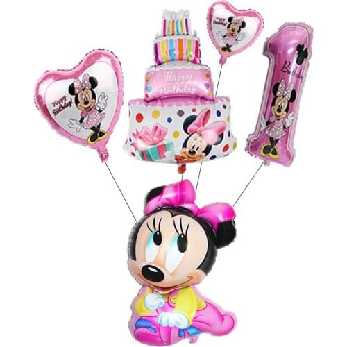 5pcs /Mickey Minnie Mouse Star Helium Foil Balloons Kids Birthday Party Decoration Baby Shower 1st Birthday number Balloon toys