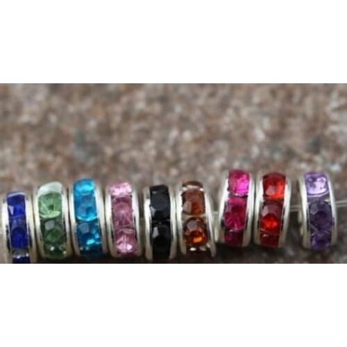 6mm 8mm 10mm 12mm mixed random ufh4 Rhinestone Rondelle Spacer silver Plated metal DIY Jewelry Crafts Bracelet necklace
