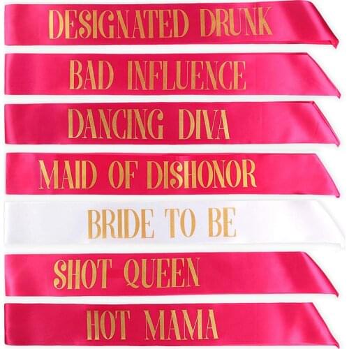 7pcs Bride to Be Short Queen Satin Sashes Pink Ribbon Sash Wedding Bachelorette Bridal Shower Party Supplies DIY Decorations
