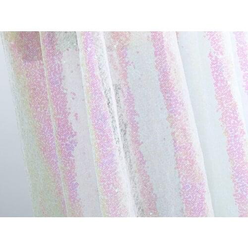 White Pink Iridescent Sequin Fabric Sparkly 3mm Sequins Fabric for Clothes Making Wedding Dress