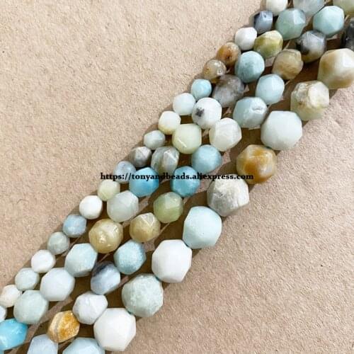 15" Natural Stone Big Cuts Faceted Mixed Amazonite Round Loose Beads 6 8 10 mm Pick Size