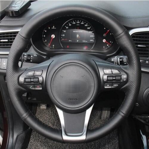 Kia Cerato 2005-2012 old Kia Ceed hand-stitched black artificial leather steering wheel cover
