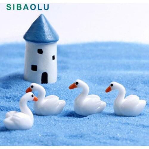 2pcs White Swan Figures decorative mini fairy garden cartoon animals statue jardin miniature Moss car cake ornaments resin craft