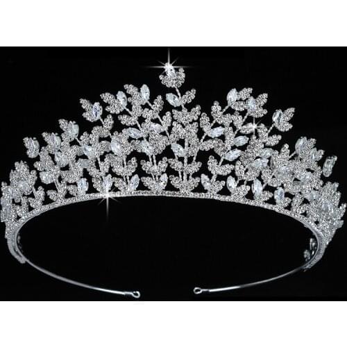 Crown HADIYANA Trendy Leaves Design Girl Gift Wedding Bridal Hair Jewelry Party Tiaras And Crowns Zircon BC5437 Corona Princesa
