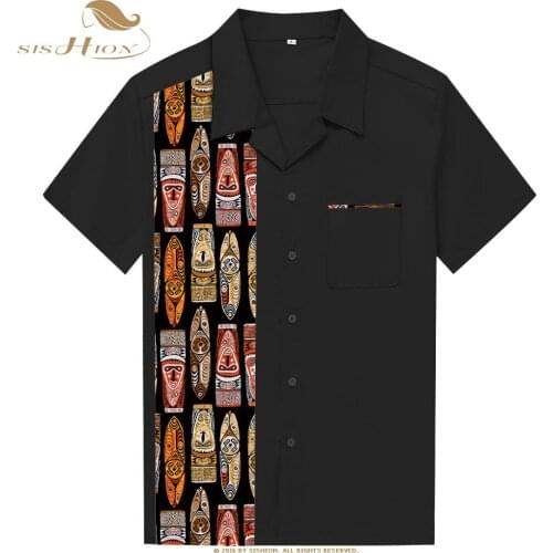 SISHION Cotton Rock Vintage Retro Men Shirt ST110 Africa Pattern Short Sleeve Black Shirt Plus Size Men Clothing