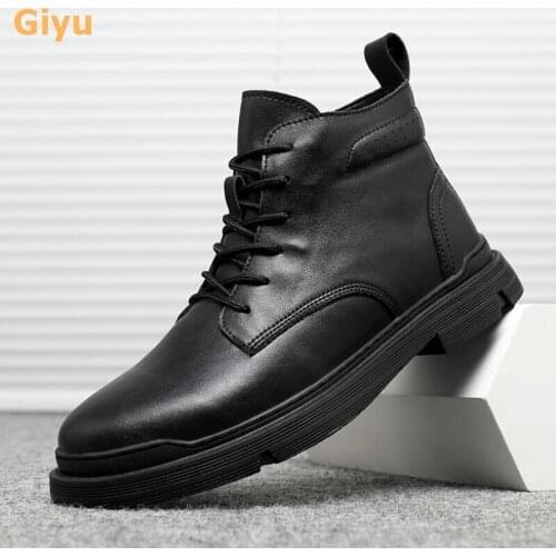 Mens Autumn Boots Genuine Leather Martin Boots 2020 New High-top Shoes Black Brown Brand Casual Lace-Up Shoes 38-44