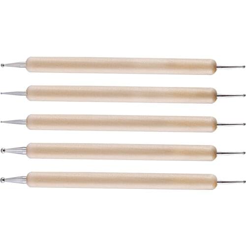 Imzay 5pcs Double-headed Wooden rod point drill pen diy nail point flower pen wooden drill pen