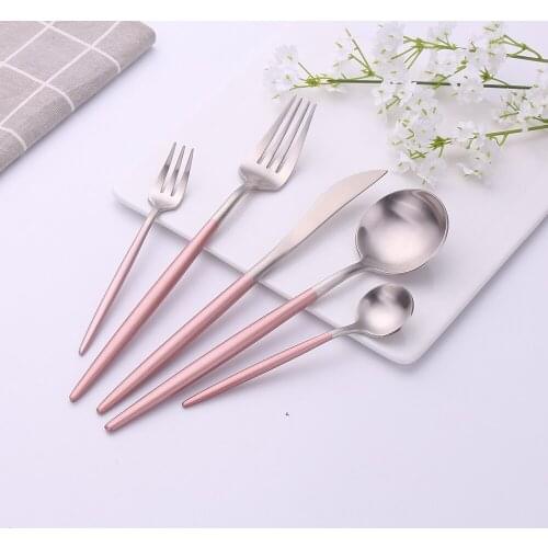 Cutlery Set Stainless Steel Pink Silver Dessert Tableware Western Fork Knife Spoon Travel Flatware Gold Dinnerware Dropshopping