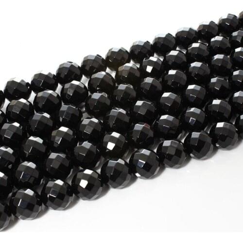 Natural Black Agate Gemstone 64Facet AAA Fine 4 6 8 10 12mm Onyx Beads Accessories Necklace Bracelet Earring DIY Jewelry Making
