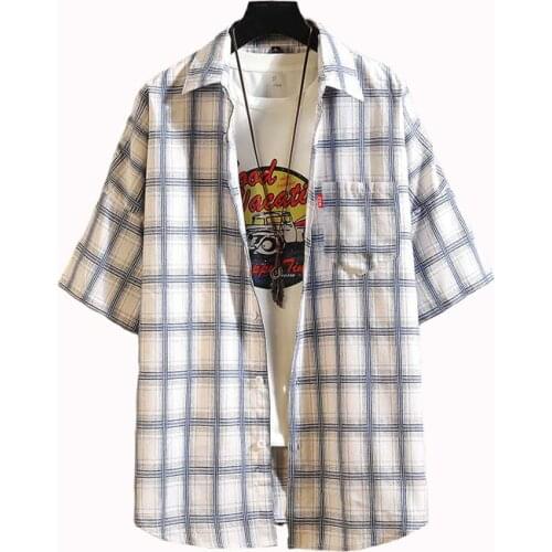 New Summer Fashion Chemise Homme Mens Checkered Shirts Short Sleeve Shirt Men Blouse Casual Design Plaid Shirt Men New Summer S