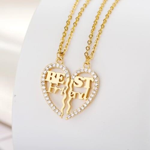 2pcs Zircon Spliced love Heart Necklaces For Women Stainless Steel Gold Letter Best Friend Necklace Boho Jewelry Friendship Gift