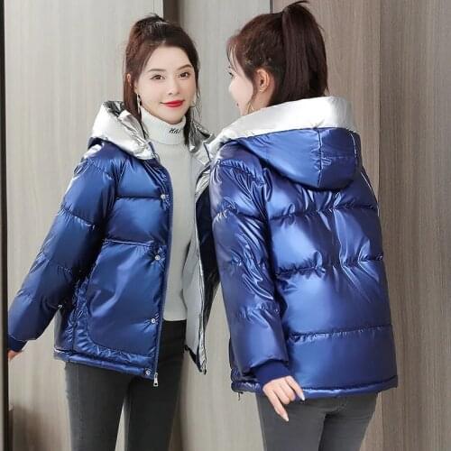 Hooded Winter Shiny Women Warm Parkas Jacket Thick Korean Fashion Glossy Cotton-Padded Clothes Plus Size Casual Quilted Coats