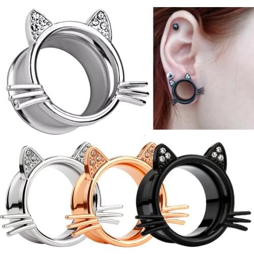 1pc Cat Shape Screw Gauges Ear Plugs Flesh Tunnels Stainless Steel Stretchers Expander Piercings Earrings Jewelry 6mm-25mm