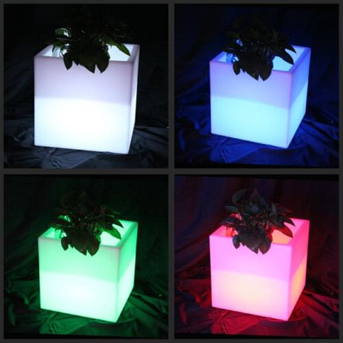 PE Plastic LED Flower Pots Floor Decoration Ince Buckets Rumba Square Glow Planter Vase Free Shipping 10pcs/Lot