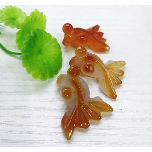 5Pcs Natural Agate Goldfish Crystal Pendant Carved Animal Polished Gemstone Crystal Healing Necklace Pendant Fashion
