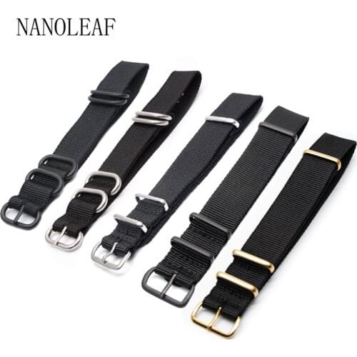Black Nylon Strap with 7 Buckles Available for 18MM 20MM 22MM 24MM Mens Watch Band Breathable Comfortable Wristband