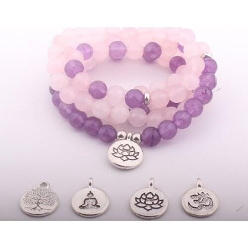 Pink 108 beads 8mm elastic adjustable Lotus life tree Buddha OM eye Chakra Reiki agate Onyx Yoga Bracelet necklace tuh34