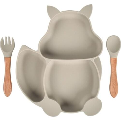 Nordic BPA Free Silicone Non-slip Squirrel Shape Sucker Training Plate Bowl Baby Shower Gift Fork Spoon Feeding Set Infant Dishe