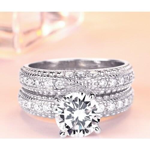 SL 2pcs Bridal Ring Set Jewelry 925 Silver White Zirconia Rings For Women Engagement Wedding Gift