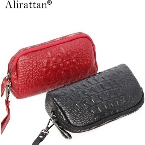 Vintage Small Crocodile Print Genuine Leather Clutch Bags For Women 2021 Fashion Brand Ladies Wrist Coin Purse Mobile Phone Bag