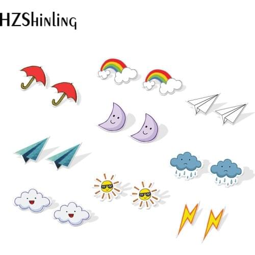 2019 New Paper Plane Acrylic Earring Cloud Dark Clouds Resin Earring Rainbow Epoxy Stud Earrings Gilfts Women