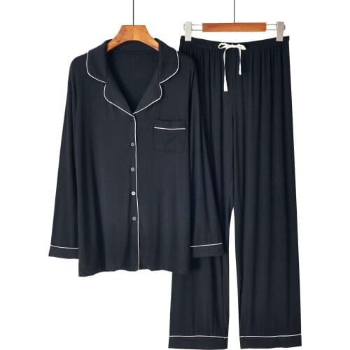 Women Modal 2PCS Shirt&pants Sleepwear Casual Full Sleeve Pajamas Sey Soft Bathrobe Nightwear Solid Color Homewear Home Clothes