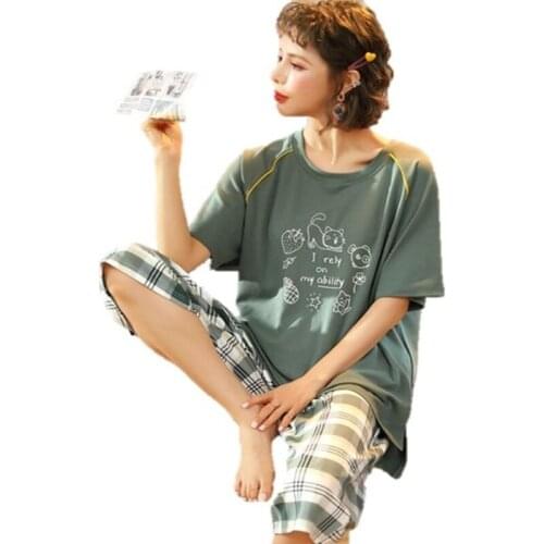 Women Pajamas Set Plus Size M-5XL Pyjamas Womens Short Sleeve 2Pcs Set Sleepwear Girls Homewear