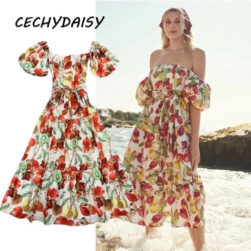 Vintage Dresses For Women 2021 Square Neck Sexy Off-Shoulder Lantern Sleeve Floral Print Beach Chic Midi Dress Vestido De Mujer