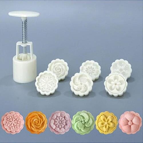 50g Moon Cake Mold 6pcs 3D Flower Stamps Mooncake Hand Press Pastry Bakware