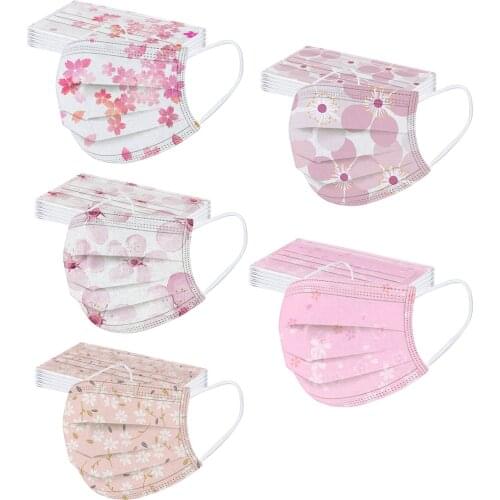 50pc Floral Face Masks Disposable Mouth Mask For Women Flower Printed Design 3-layers Protec Masks Halloween Cosplay