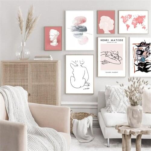 Abstract Matisse Girl Geometry Statue Map Wall Art Canvas Painting Nordic Posters And Prints Wall Art Pictures Living Room Decor