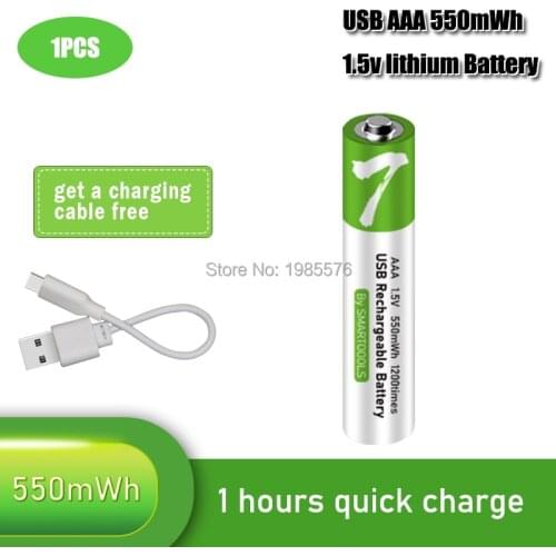 1.5V AAA Rechargeable Battery 550mwh USB Rechargeable Lithium Polymer Battery Quick Charging by Micro USB Cable