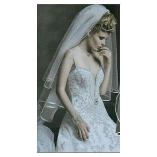 White Bridal Wedding Veil 2 Tier Comb Handmade Elbow Length 2022