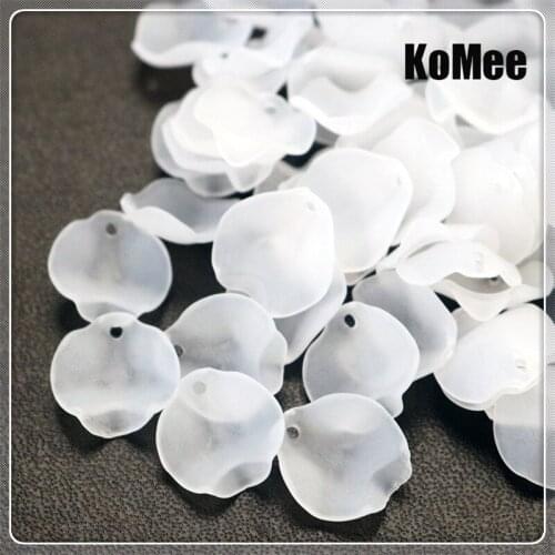 500pcs/lot White Frosted Acrylic Petals Leaves Beads 15mm Fashion Pendant Favor Craft Necklace DIY Beads For Jewelry Making