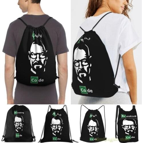 Breaking Code - White Green On Black Parody Design For Programmers Men Travel Sports Gym Bag Women Backpack Drawstring Bags
