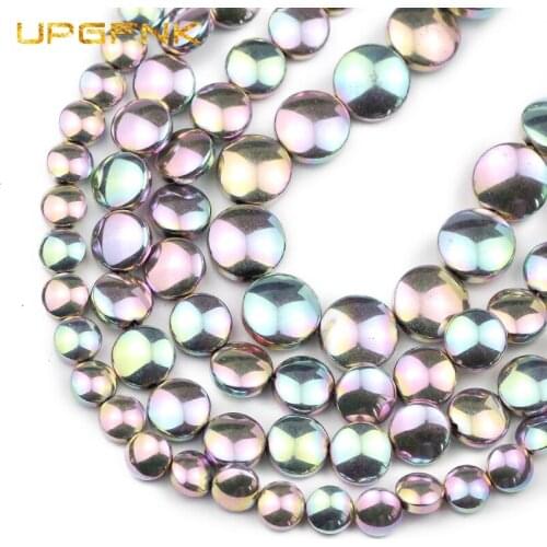 UPGFNK Natural Stone Light Purple Hematite 6/8/10mm Flat Round Spacers Loose Beads For Jewelry Making Diy bracelet Accessories