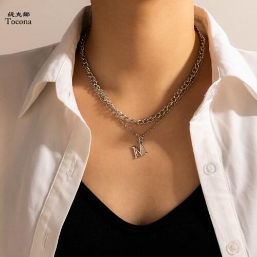 Tocona Bohemain Silver Color Letter M Chain Choker Necklace for Women Charming Alloy Metal Party Jewelry Gift Collar 16525