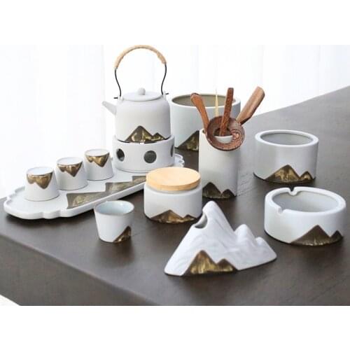 Kung Fu Tea Sets Teapot Japanese-style Living Room Teawares Simple Handmade Ceramic Tea Ceremony Bardak Seti Tea Service EI80TS