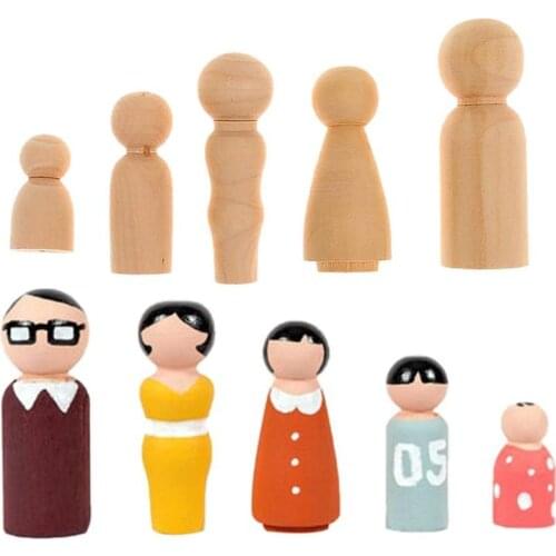 5pcs/Set Wooden Family Peg Dolls DIY Wedding Cake Decor Kids Painted Toy DIY Christmas Decorations for Home Kids Gifts