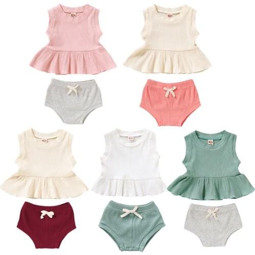 Kids Toddler Baby Girl Clothes Top T-Shirt+Pants Shorts 2pcs Cotton Summer Sleeveless Girls Outfits Set Clothes