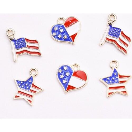 20pcs/Lot Enamel American Flag Charm For Jewelry Making Cute Earring Pendant Bracelet Necklace Charms Diy Jewelry Accessories