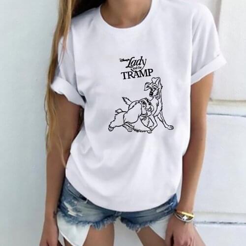Disney Animated Films Dogs Tees Women Lady and The Tramp Print T-shirt Casual White Sweethearts Tops Harajuku Lovers T Shirt