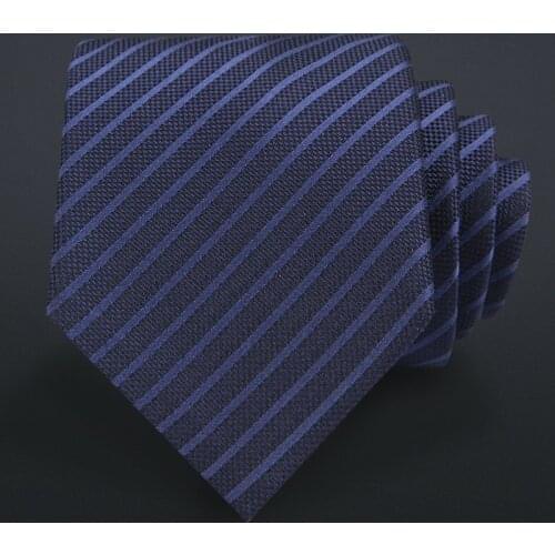 High Quality 2019 New Designers Brands Fashion Business 7cm Slim Ties for Men Silk Deep Blue Striped Necktie Work with Gift Box