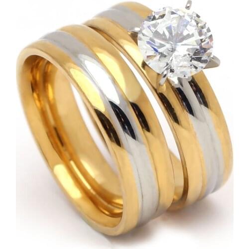 Hainon New Arrival 316L Stainless Steel Ring With CZ Crystal Fashion Rings Set For Ladies Wedding Engagement Ring Jewelry