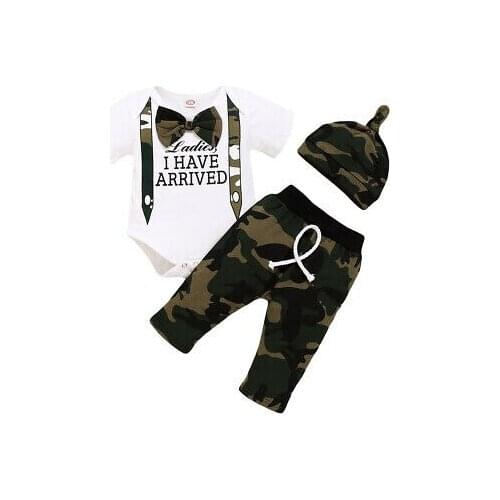 Newborn Baby Girl Boy Clothes Sets 0-18M Camouflage Romper Tops Jumpsuit Pants Hat Outfits Clothes