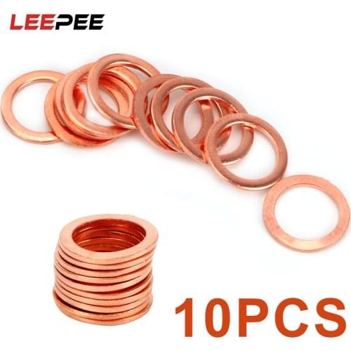 LEEPEE 10 Pieces/Set Sump Plug Oil For Car Truck Vehicle Solid Copper Crush Washers Seal Tools Fasteners Accessories 10*14*1mm