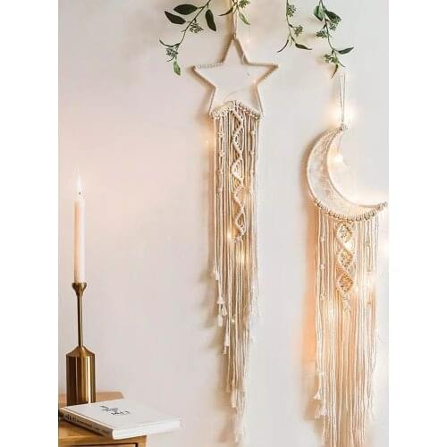 Boho Macrame Wall Hanging Tapestry Hand Woven Living Room Decoration Moon Shape Tassel Baby Nersery Ornaments Kids Gift