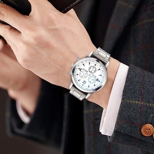 2019 NEW Mens Stainless Steel Quartz Watches Business Chronograph Analgue Wristwatch for Man Leather Waterproof Chronograph