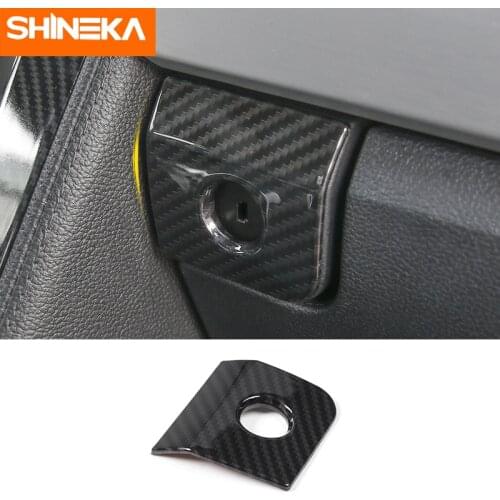 SHINEKA Carbon Fiber Grain ABS Car Armrest Storage Box Switch Button Frame Trim Stickers Fit For Ford Mustang 2015+ Accessories