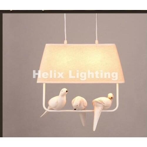 Newly Nordic Modern Pendant Lamp Bird Lighting European Birds Pendant Vintage Lamp Resin Bird Fabric Lampshade For Bedroom Light